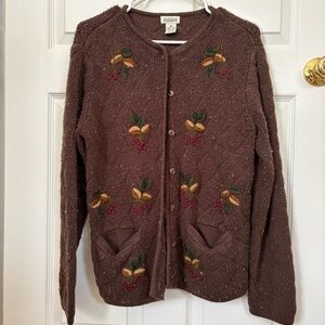 Classic Elements Brown Embroidered Button-Front Cardigan